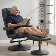 Artiss Recliner with Ottoman 360-Degree Swivel Recliner Chair and Ottoman Set PU Leather Black RECLINER-A26-PU-BK