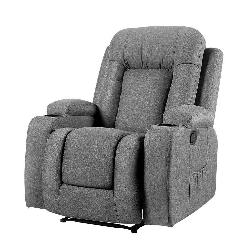 Artiss Recliner Chair Electric Massage Chair Fabric Lounge Sofa Heated Grey RECLINER-A3-LIN-GY