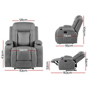 Artiss Recliner Chair Electric Massage Chair Fabric Lounge Sofa Heated Grey RECLINER-A3-LIN-GY