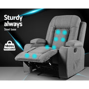 Artiss Recliner Chair Electric Massage Chair Fabric Lounge Sofa Heated Grey RECLINER-A3-LIN-GY