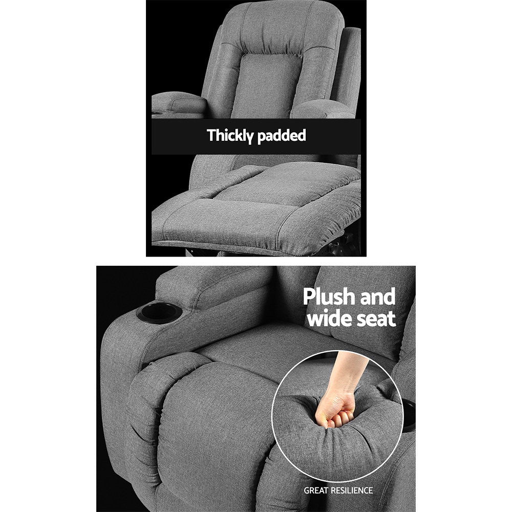 Artiss Recliner Chair Electric Massage Chair Fabric Lounge Sofa Heated Grey RECLINER-A3-LIN-GY