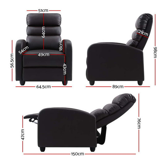 Artiss Recliner Armchair Brown Faux Leather Bolivia RECLINER-A4-BR