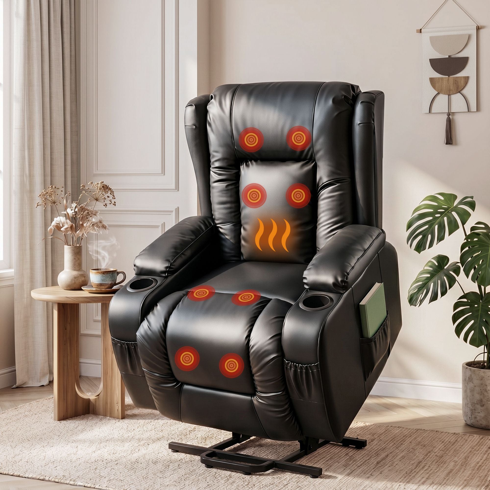 Artiss Recliner Chair Lift Assist Heated Massage Chair Leather Rukwa RECLINER-A5-BK-AB