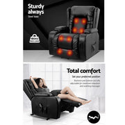 Artiss Recliner Chair Lift Assist Heated Massage Chair Leather Rukwa RECLINER-A5-BK-AB