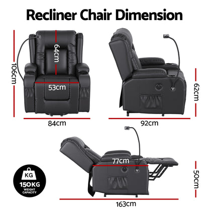 Artiss Power Lift Recliner Chair with Massage and Heat for Elderly, Electric Sofa Reclining Chair with USB RECLINER-A5-UB-PU-BK-AB