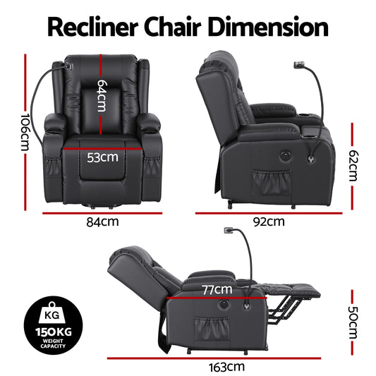 Artiss Power Lift Recliner Chair with Massage and Heat for Elderly, Electric Sofa Reclining Chair with USB RECLINER-A5-UB-PU-BK-AB