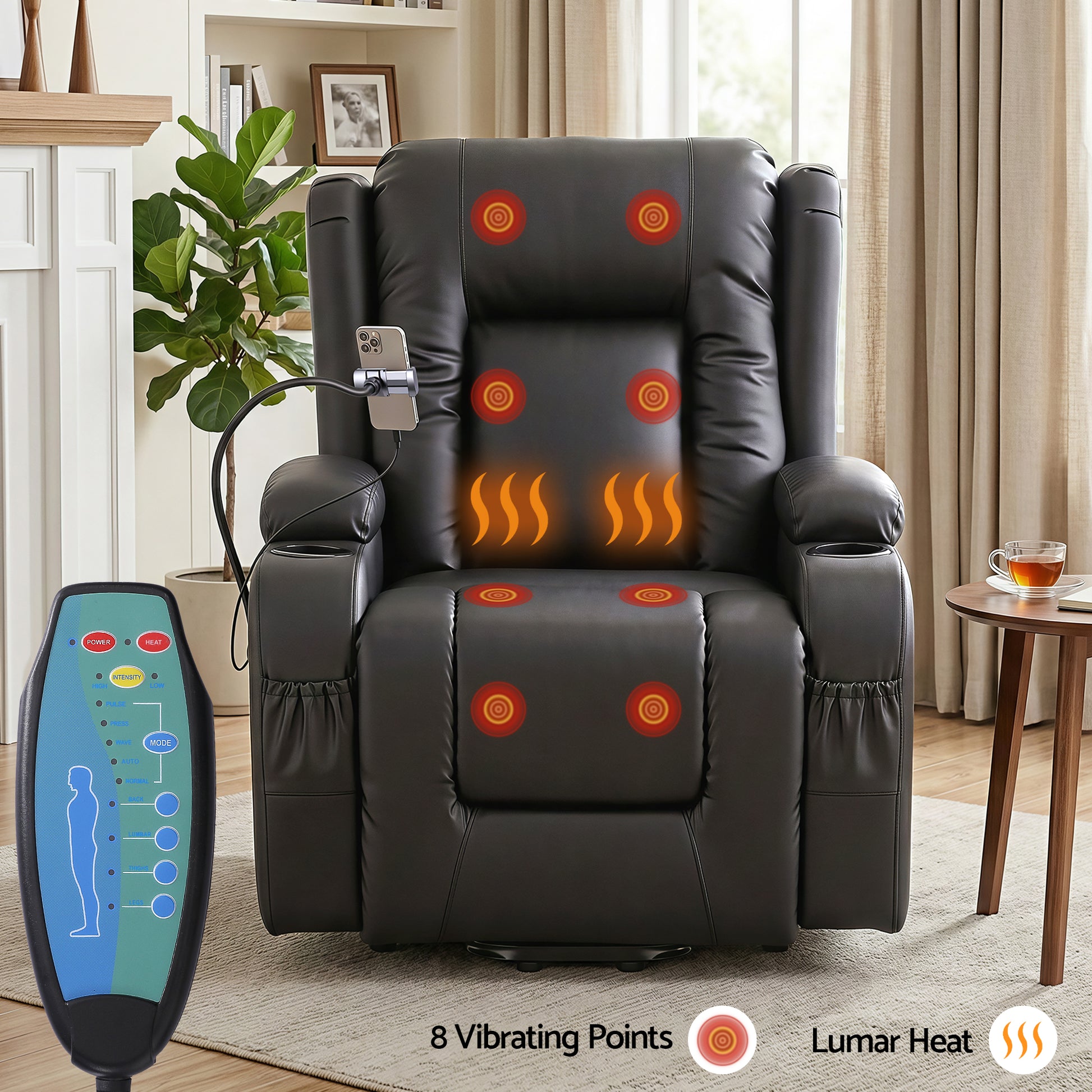 Artiss Power Lift Recliner Chair with Massage and Heat for Elderly, Electric Sofa Reclining Chair with USB RECLINER-A5-UB-PU-BK-AB