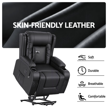 Artiss Power Lift Recliner Chair with Massage and Heat for Elderly, Electric Sofa Reclining Chair with USB RECLINER-A5-UB-PU-BK-AB