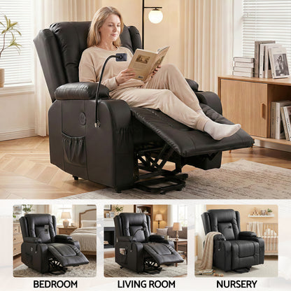 Artiss Power Lift Recliner Chair with Massage and Heat for Elderly, Electric Sofa Reclining Chair with USB RECLINER-A5-UB-PU-BK-AB