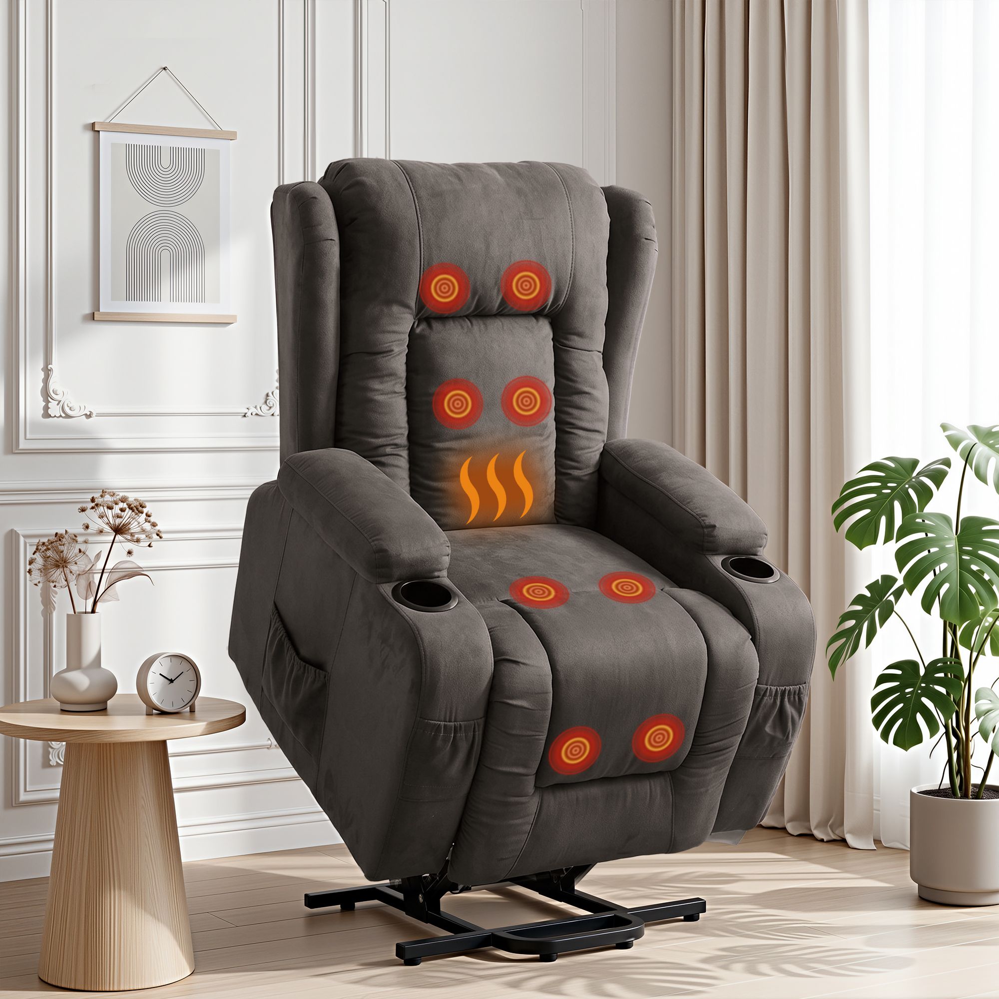 Artiss Recliner Chair Lift Assist Heated Massage Chair Velvet Rukwa RECLINER-A5-VEL-GY-AB