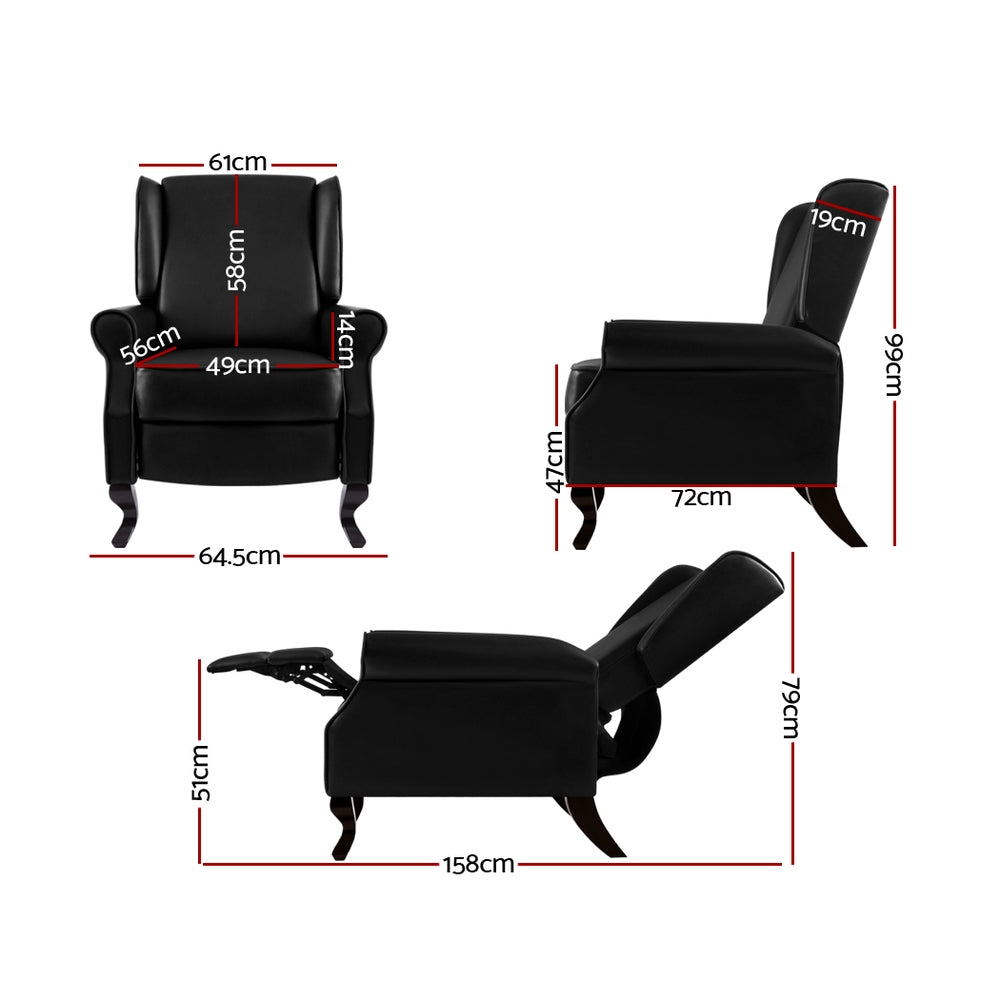 Artiss Recliner Armchair Black Faux Leather Domini RECLINER-A6-BK
