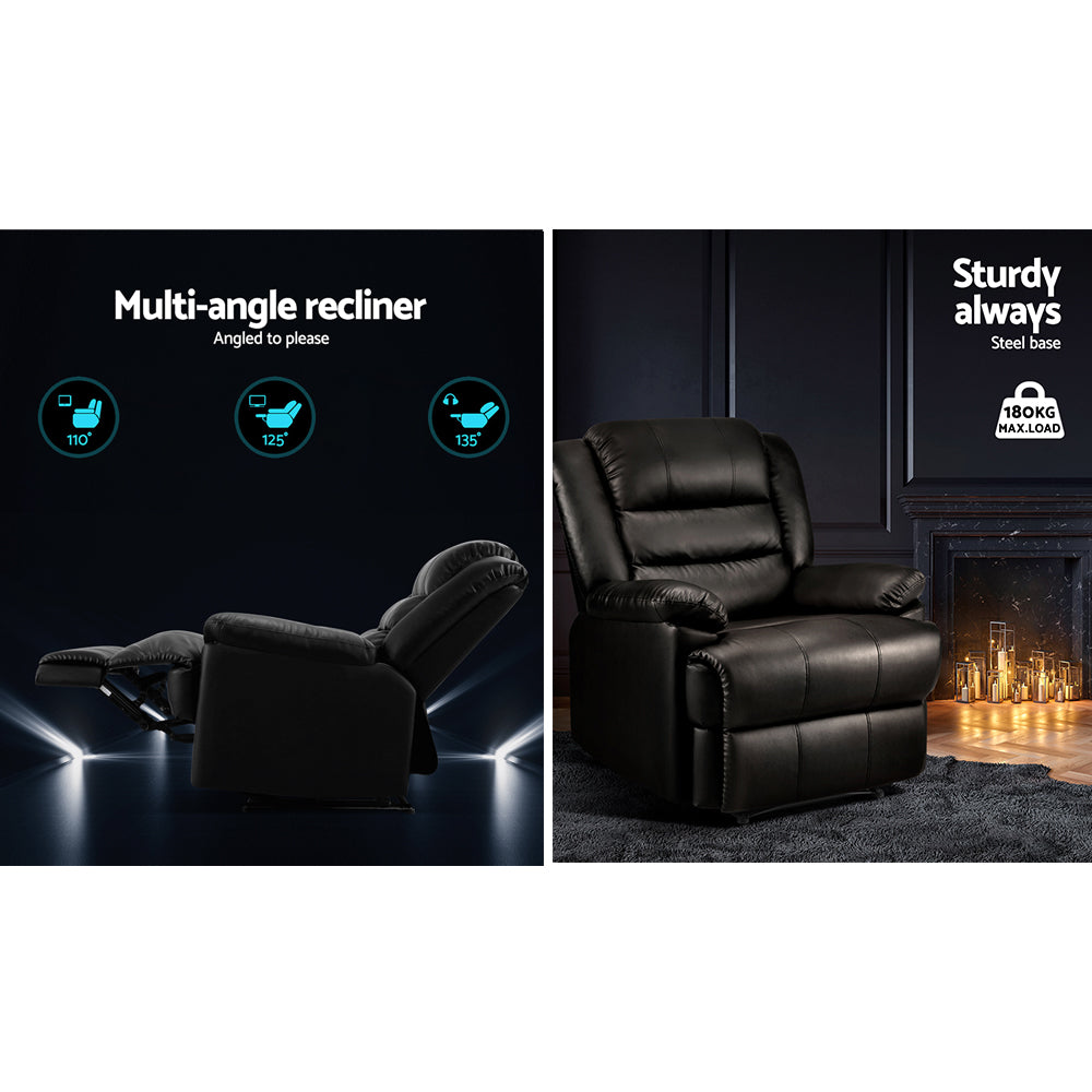 Artiss Recliner Chair Leather Black Cissy RECLINER-A8-BK-AB