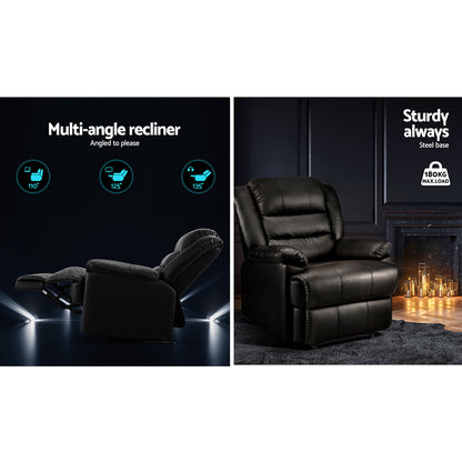 Artiss Recliner Chair Leather Black Cissy RECLINER-A8-BK-AB