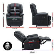 Artiss Manual Recliner Chair Leather Reclining Sofa with 16color Led Black RECLINER-A8-LED-BK-AB