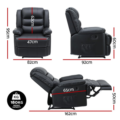 Artiss Manual Recliner Chair Leather Reclining Sofa with 16color Led Black RECLINER-A8-LED-BK-AB