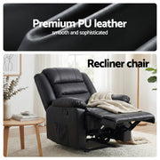 Artiss Manual Recliner Chair Leather Reclining Sofa with 16color Led Black RECLINER-A8-LED-BK-AB