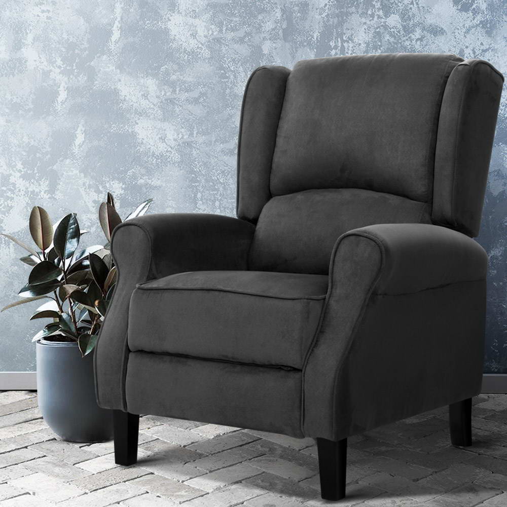 Artiss Recliner Chair Adjustable Sofa Lounge Soft Suede Armchair Couch Charcoal RECLINER-B-9218-LIN-CHA