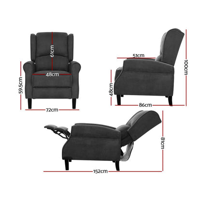 Artiss Recliner Chair Adjustable Sofa Lounge Soft Suede Armchair Couch Charcoal RECLINER-B-9218-LIN-CHA