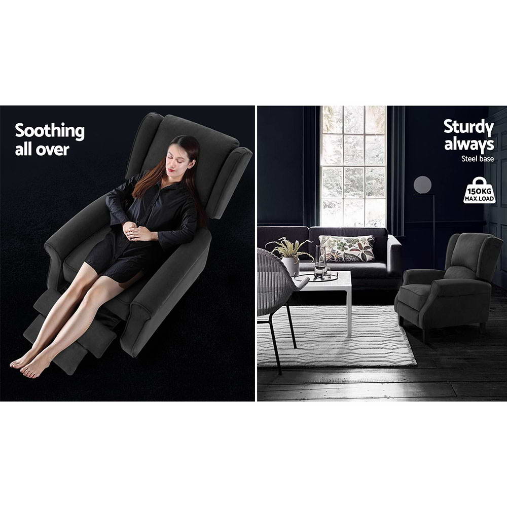 Artiss Recliner Chair Adjustable Sofa Lounge Soft Suede Armchair Couch Charcoal RECLINER-B-9218-LIN-CHA