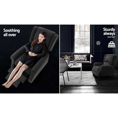 Artiss Recliner Chair Adjustable Sofa Lounge Soft Suede Armchair Couch Charcoal RECLINER-B-9218-LIN-CHA
