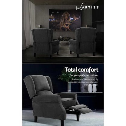 Artiss Recliner Chair Adjustable Sofa Lounge Soft Suede Armchair Couch Charcoal RECLINER-B-9218-LIN-CHA