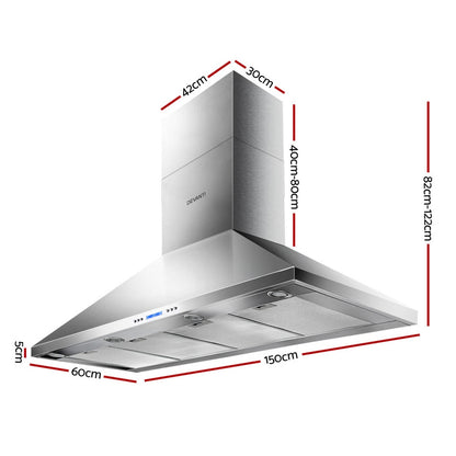 Devanti 1500mm Range Hood 150cm BBQ Commercial Rangehood RH-BBQ-1500