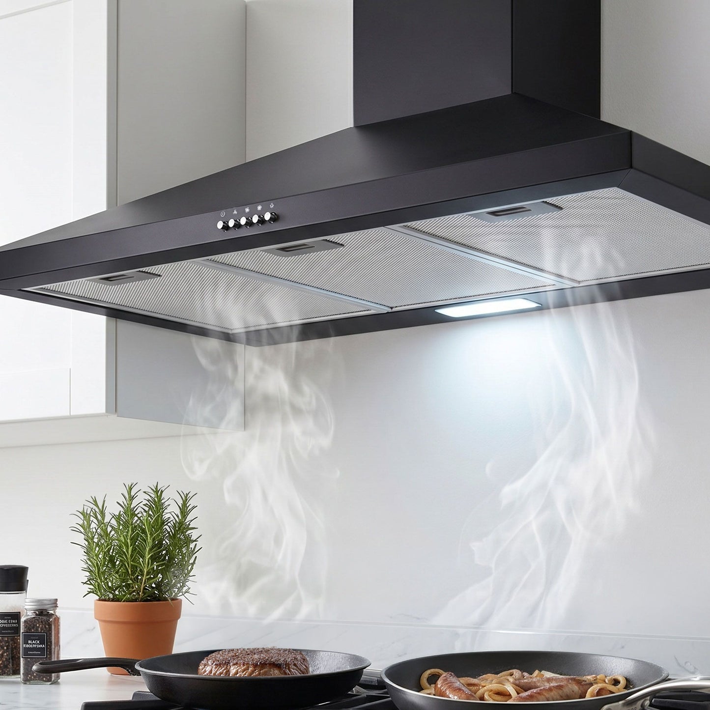 Devanti 900mm Range Hood 90cm Rangehood Black RH-D-A17-90-BK