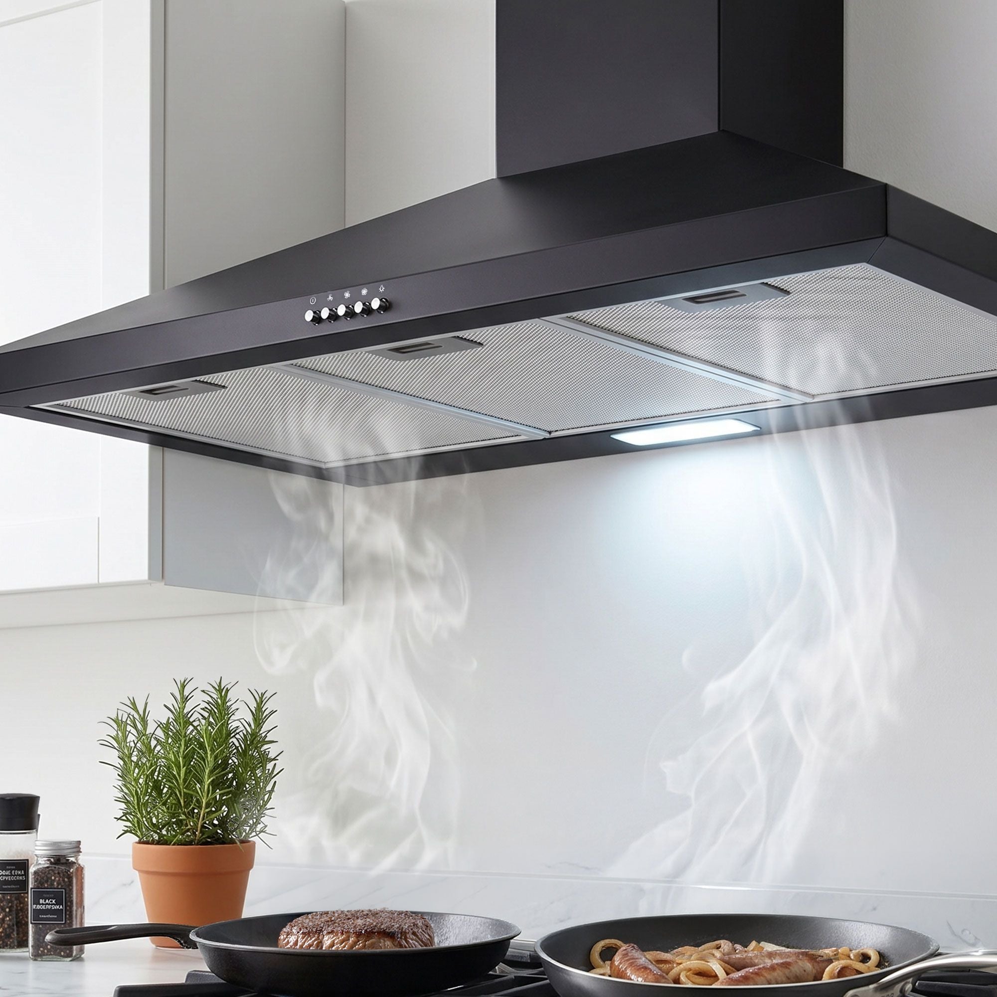 Devanti 900mm Range Hood 90cm Rangehood Black RH-D-A17-90-BK