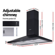 Devanti 900mm Range Hood 90cm Rangehood Black RH-D-A17-90-BK