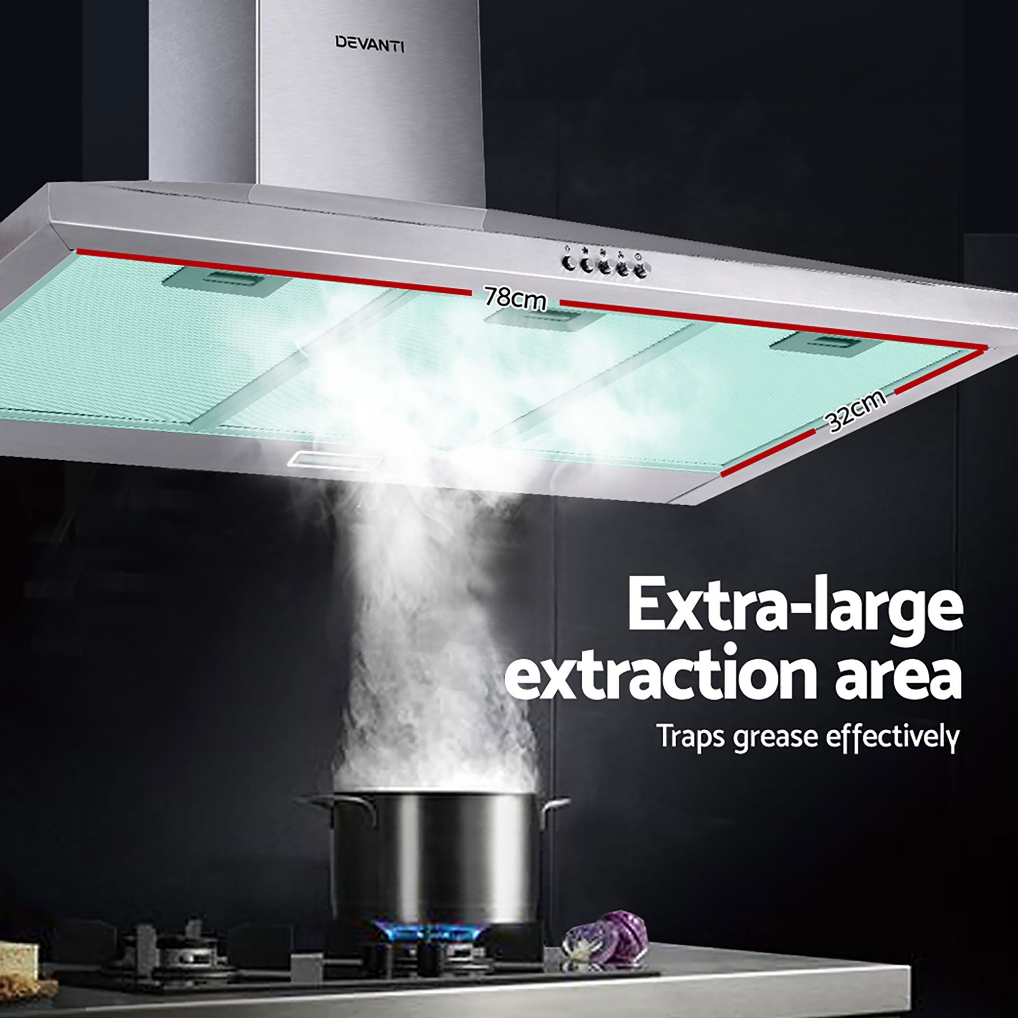 Devanti 900mm Range Hood 90cm Rangehood Stainless Steel RH-D-A17-90-SR