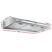 Devanti 900mm Range Hood 90cm Rangehood Stainless Steel RH-D-F49-90-SR