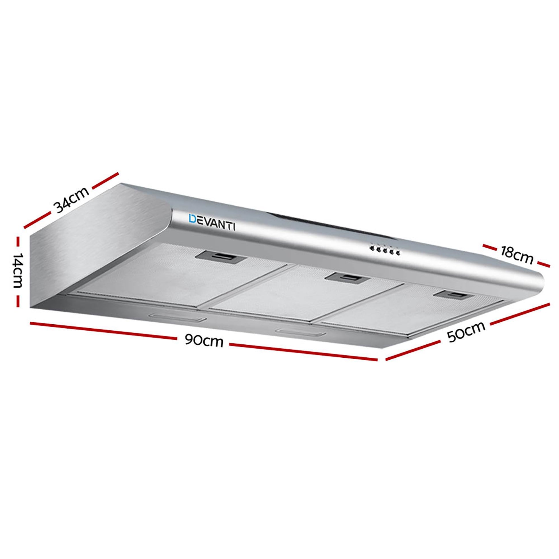 Devanti 900mm Range Hood 90cm Rangehood Stainless Steel RH-D-F49-90-SR