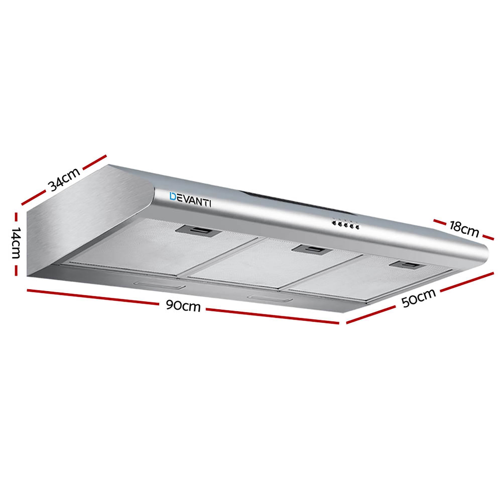 Devanti 900mm Range Hood 90cm Rangehood Stainless Steel RH-D-F49-90-SR