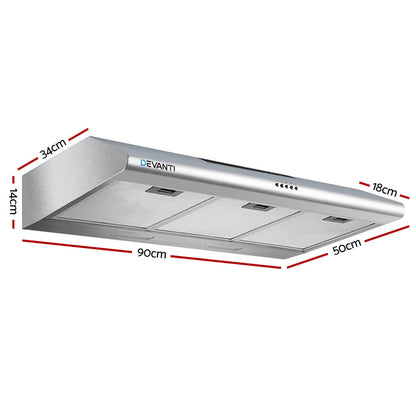Devanti 900mm Range Hood 90cm Rangehood Stainless Steel RH-D-F49-90-SR