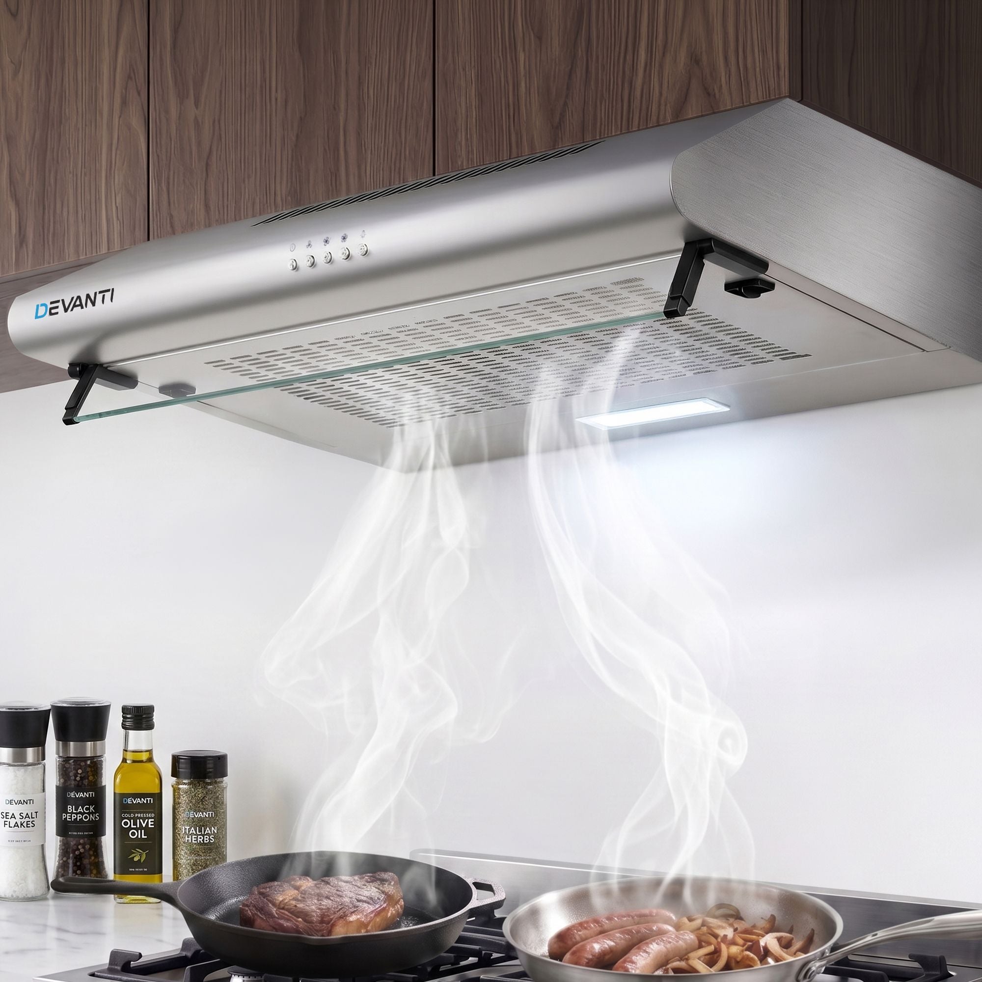Devanti 600mm Range Hood 60cm Rangehood Kitchen Canopy LED Light Stainless Steel RH-D-GF49-60-SR