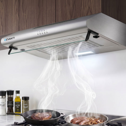 Devanti 600mm Range Hood 60cm Rangehood Kitchen Canopy LED Light Stainless Steel RH-D-GF49-60-SR