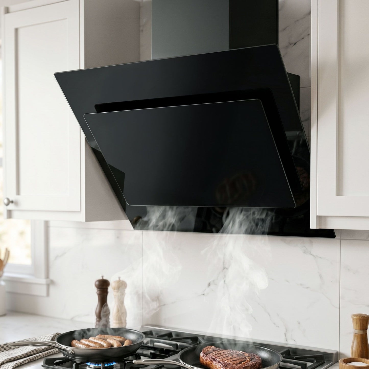Devanti 900mm Range Hood 90cm Rangehood Glass Black RH-D-J82-90-BK