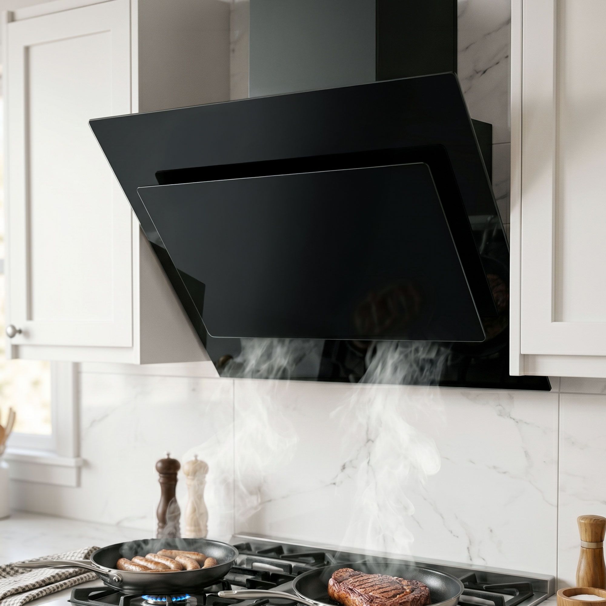 Devanti 900mm Range Hood 90cm Rangehood Glass Black