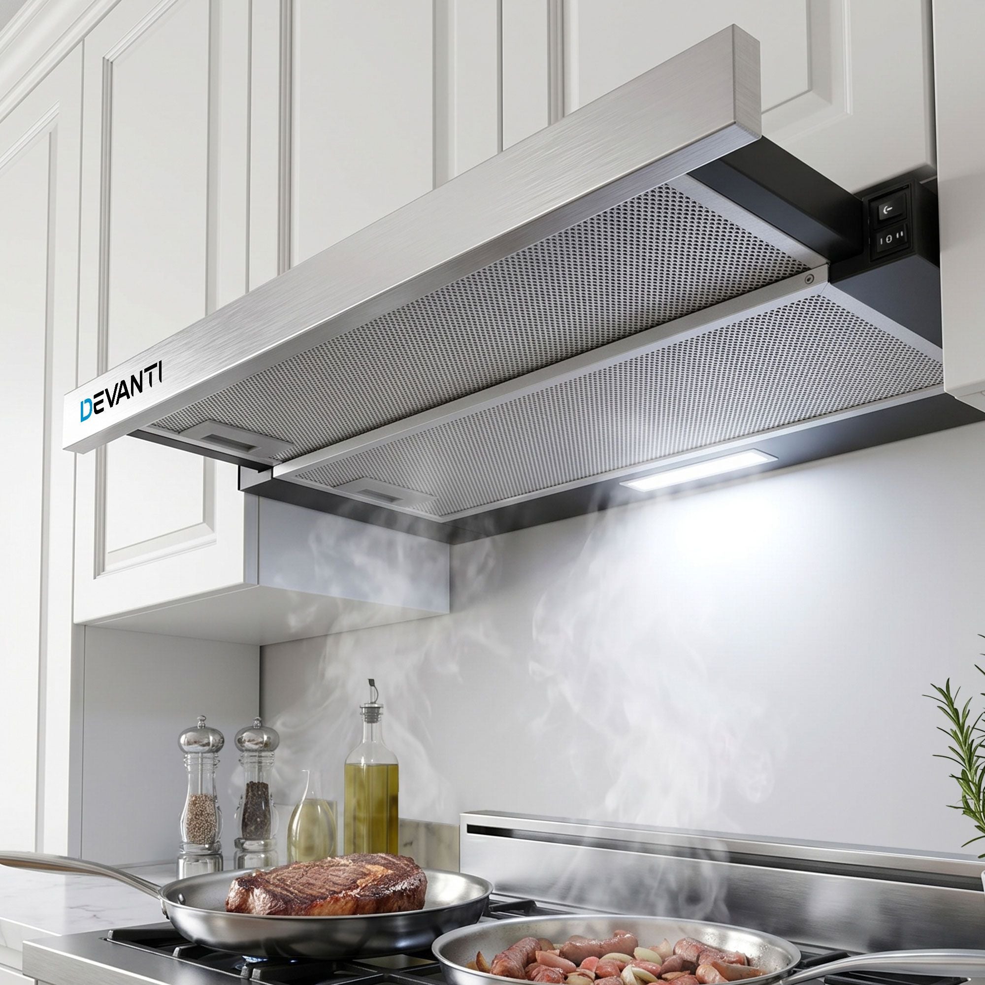 Devanti 600mm Range Hood 60cm Slide out Rangehood Stainless Steel RH-D-L03-60-BK