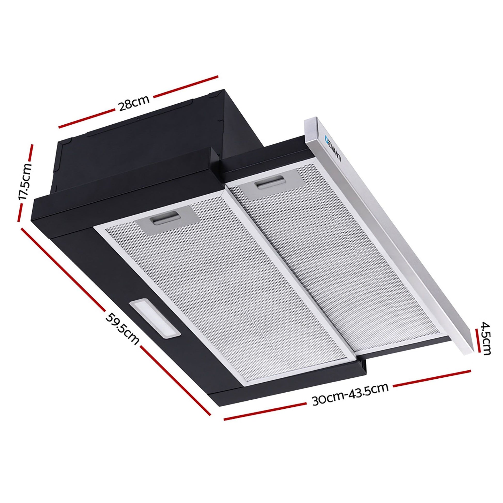 Devanti 600mm Range Hood 60cm Slide out Rangehood Stainless Steel RH-D-L03-60-BK