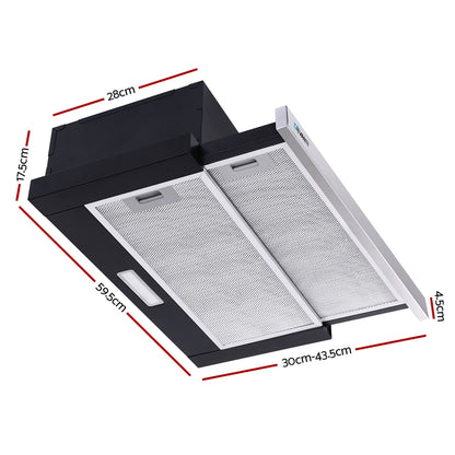 Devanti 600mm Range Hood 60cm Slide out Rangehood Stainless Steel RH-D-L03-60-BK