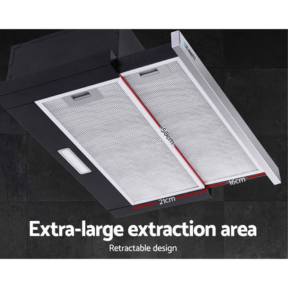 Devanti 600mm Range Hood 60cm Slide out Rangehood Stainless Steel RH-D-L03-60-BK