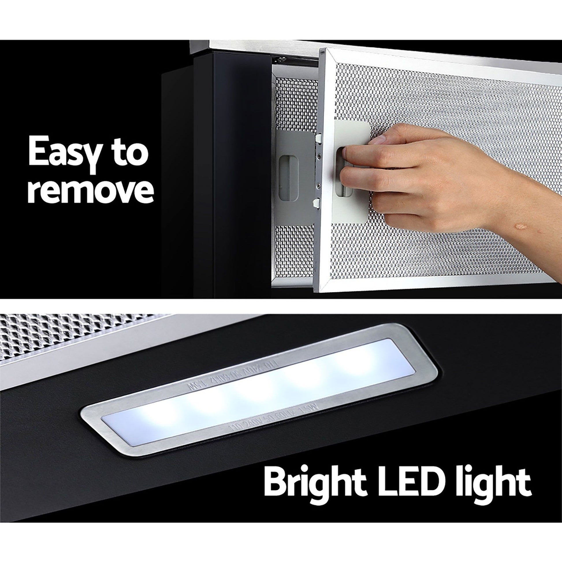 Devanti 600mm Range Hood 60cm Slide out Rangehood Stainless Steel RH-D-L03-60-BK