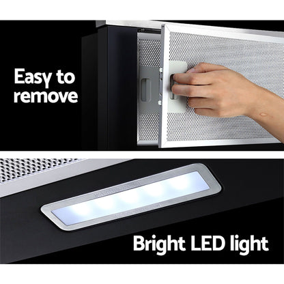 Devanti 600mm Range Hood 60cm Slide out Rangehood Stainless Steel RH-D-L03-60-BK