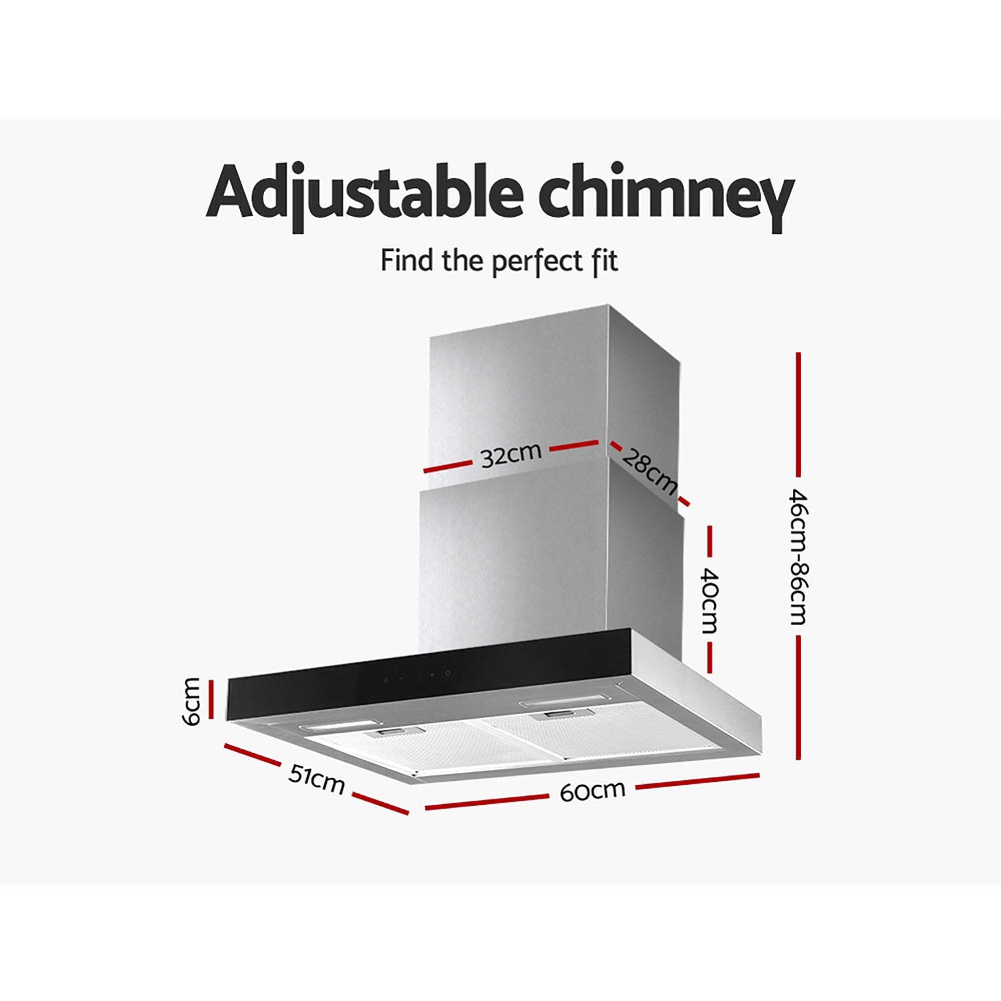 Devanti 600mm Range Hood 60cm Rangehood Glass Stainless Steel RH-D-M75-60-SR-BK