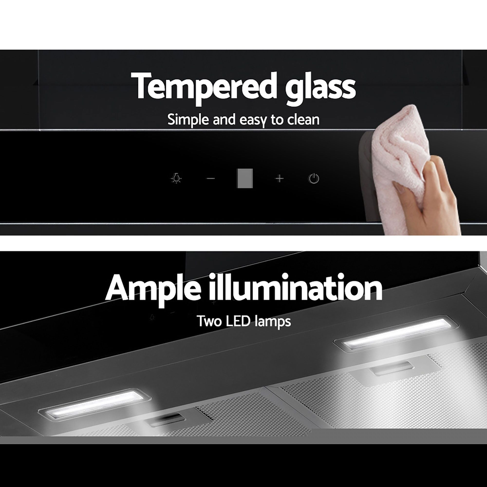 Devanti 600mm Range Hood 60cm Rangehood Glass Stainless Steel RH-D-M75-60-SR-BK
