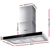 Devanti 900mm Range Hood 90cm Rangehood Glass Stainless Steel RH-D-M75-90-SR-BK