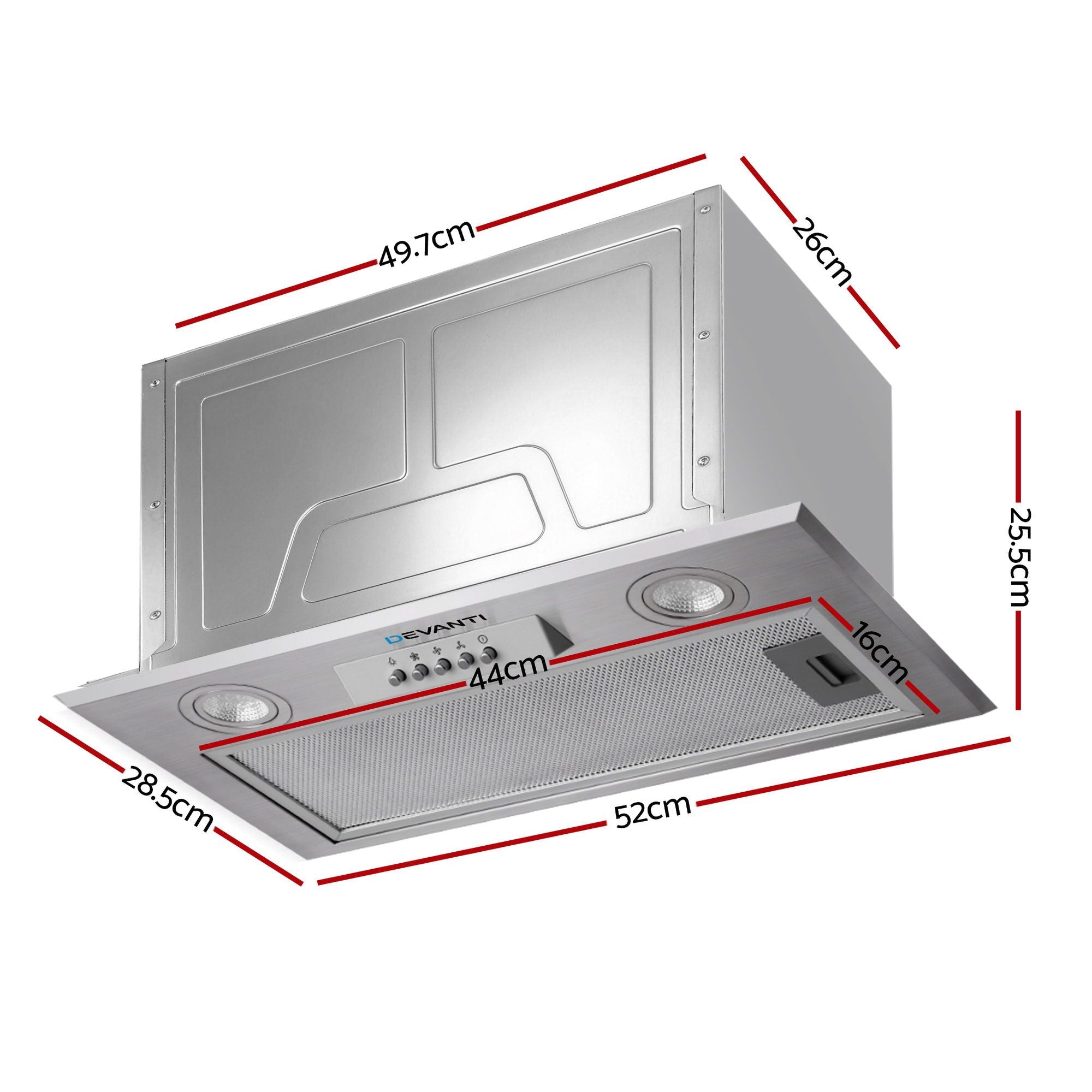 Devanti 520mm Range Hood 52cm Rangehood Stainless Steel RH-D-T01-52-SR