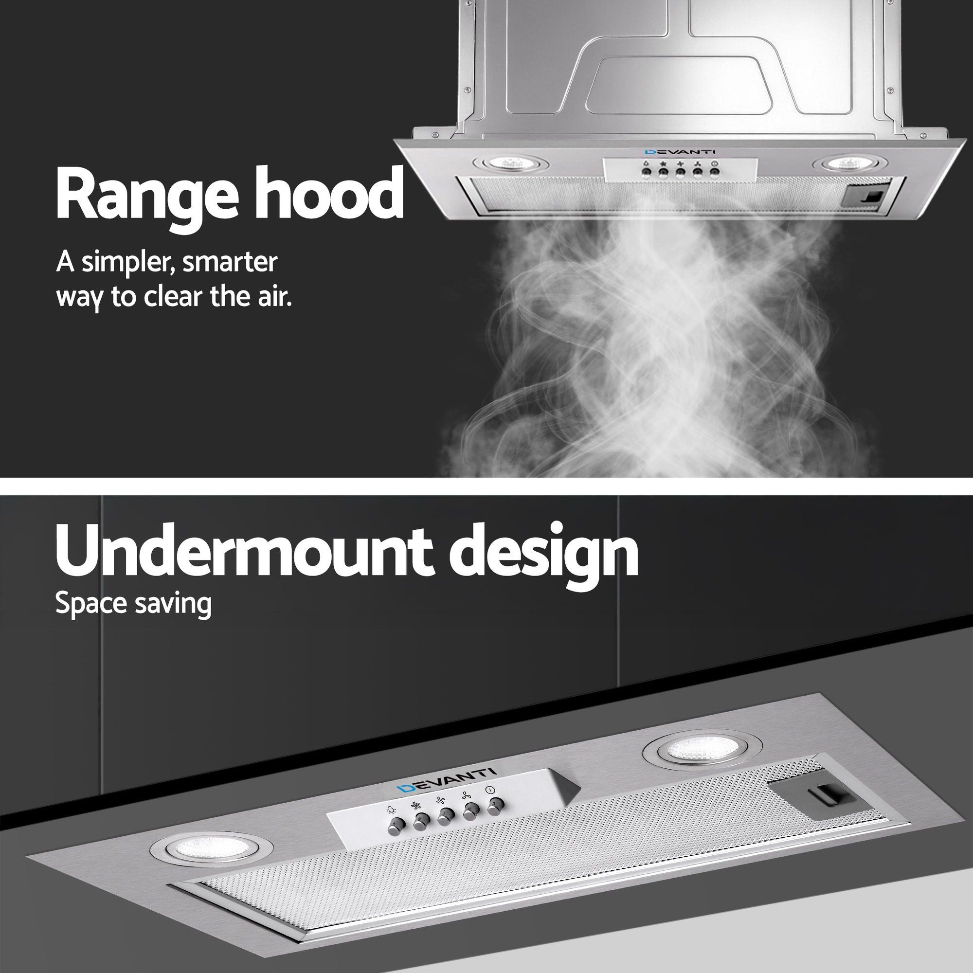 Devanti 520mm Range Hood 52cm Rangehood Stainless Steel RH-D-T01-52-SR