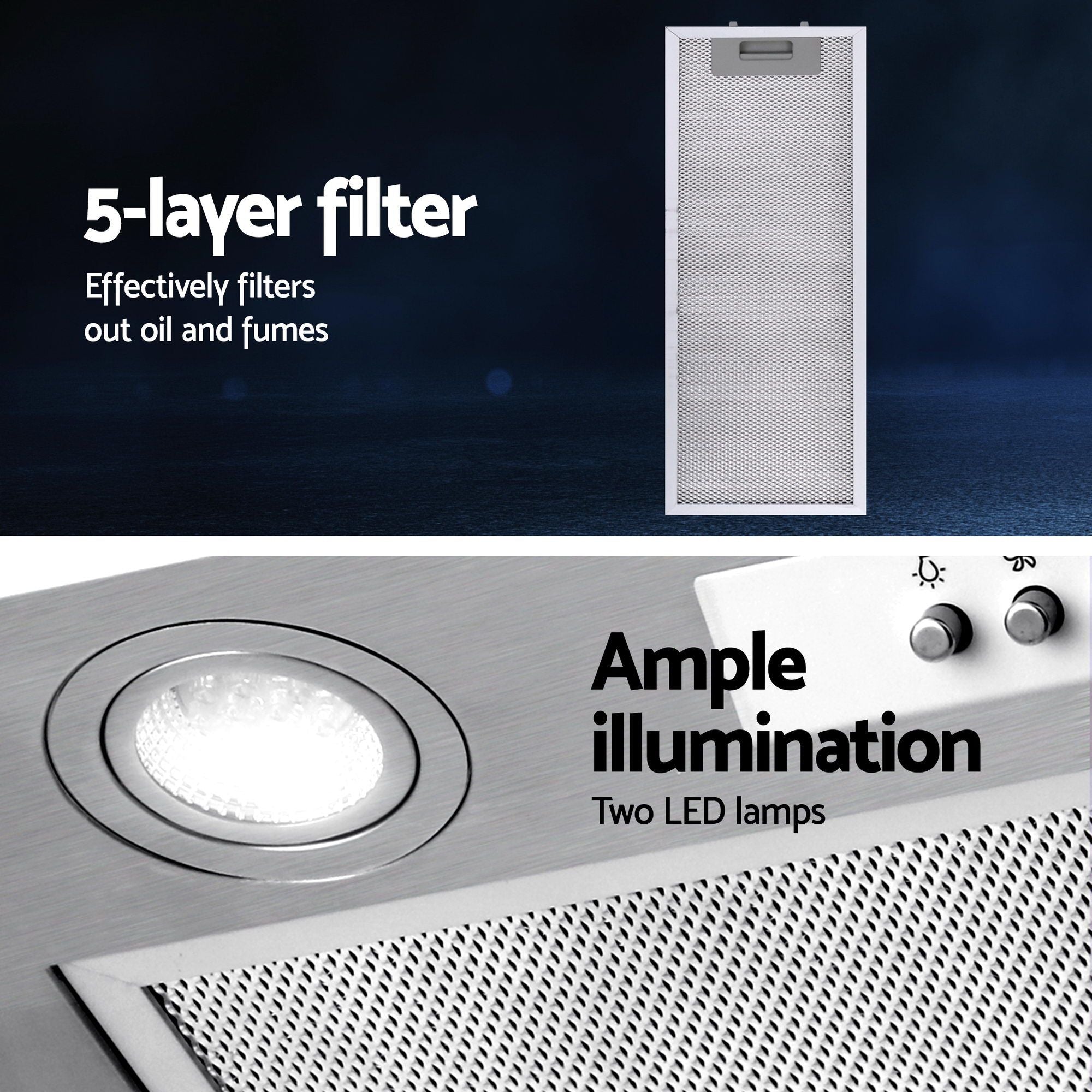 Devanti 520mm Range Hood 52cm Rangehood Stainless Steel RH-D-T01-52-SR